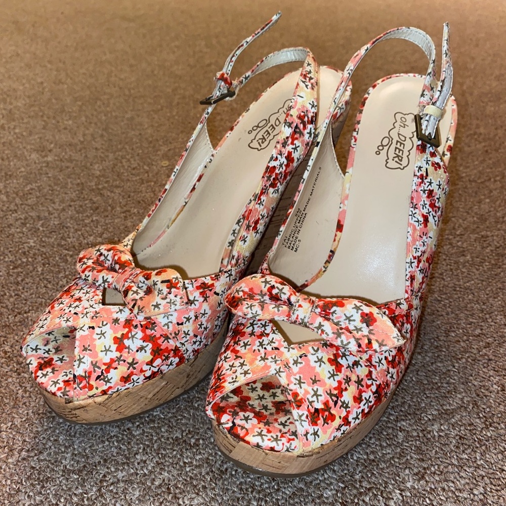 pink floral wedges